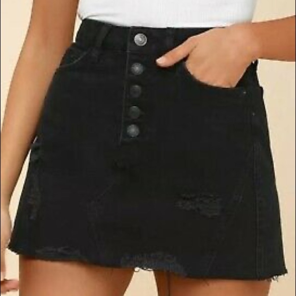 Free People Black Denim Skirt